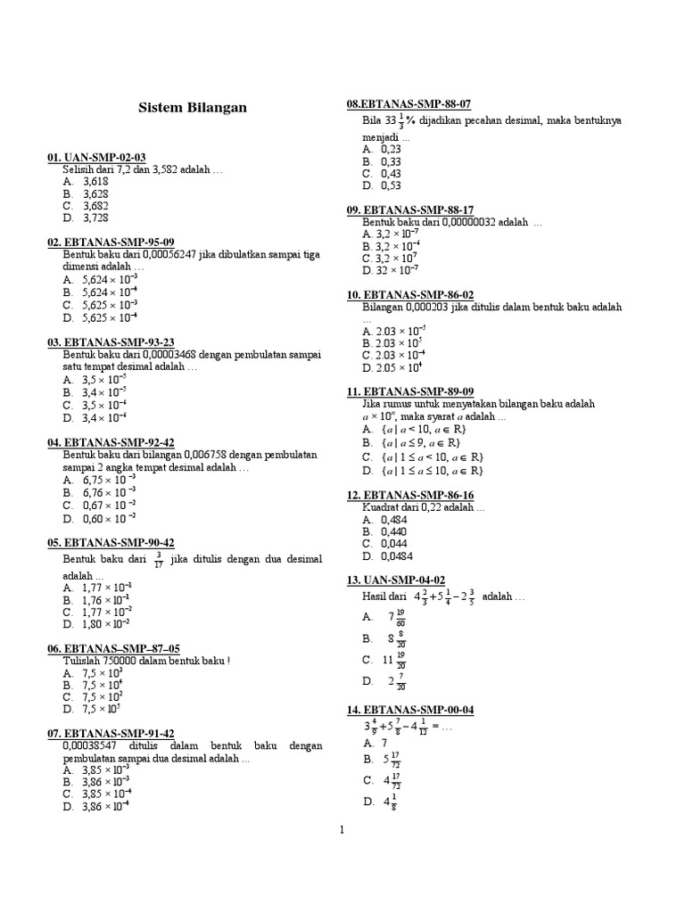 Soal Soal Matematika SMP