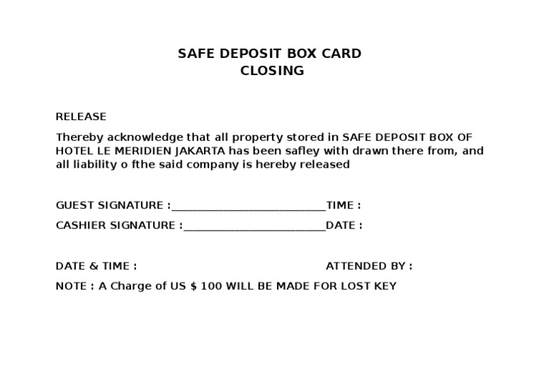 Safe Deposit Box Card PDF