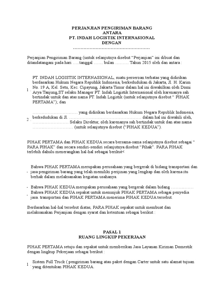 Perjanjian Pengiriman Barang Pdf