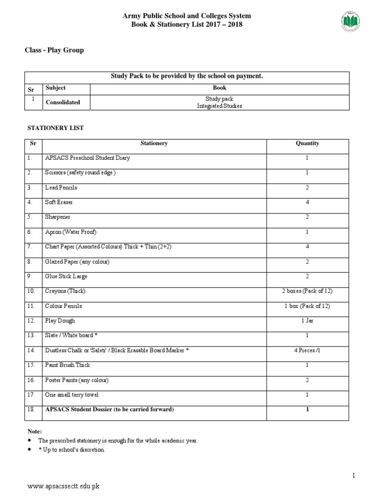 Book & Stationery List 201718 PDF Oxford University Press Pencil