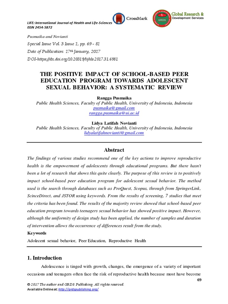 The Positive Impact of Schoolbased Peer Education Program