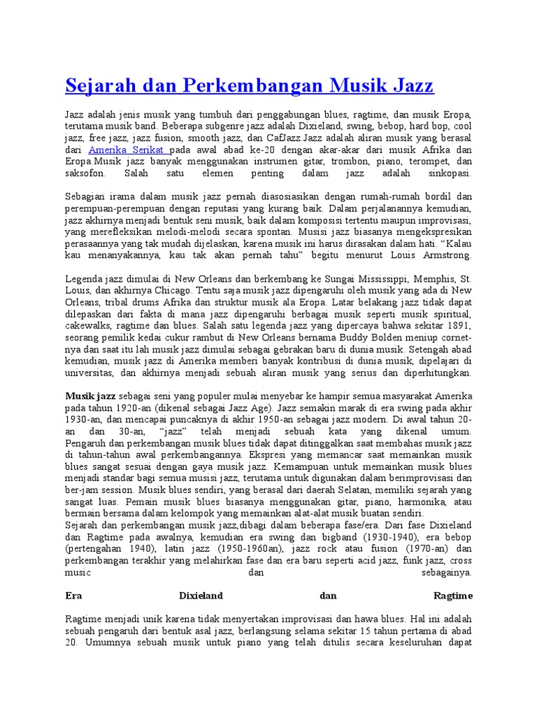 Sejarah Dan Perkembangan Musik Jazz Pdf