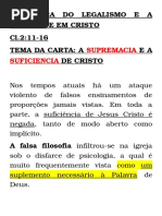 A Ameaça Do Legalismo e a Liberdade Em Cristo