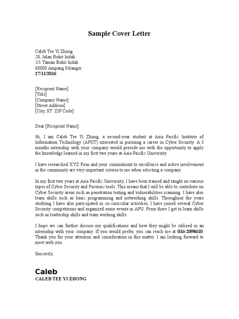 01 Template 1 - Internship Cover Letter | PDF