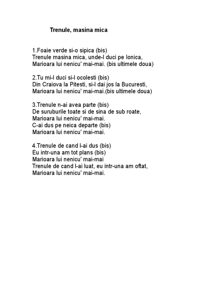 Trenule Masina Mica Versuri