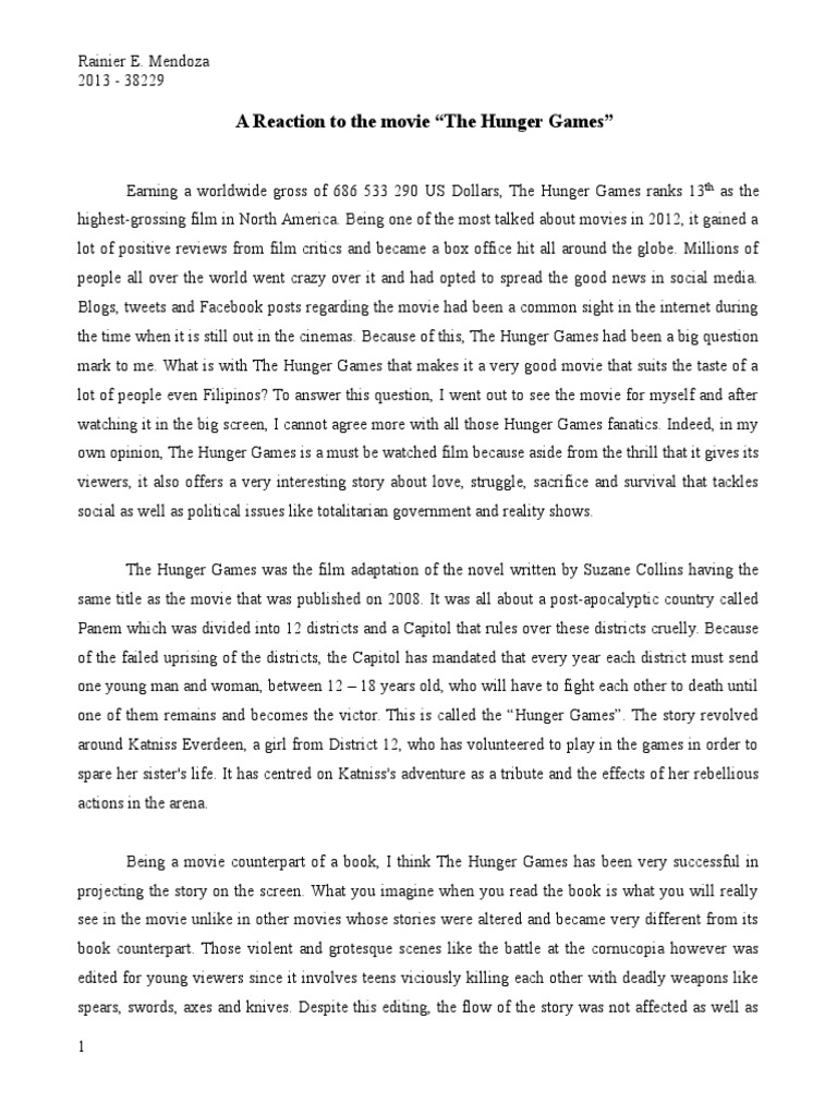 essay on the hunger games book