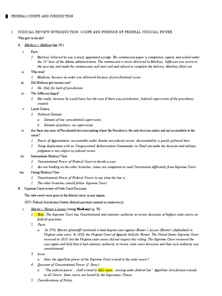 Federal Courts and Jurisdiction Outline Standing (Law) State Court