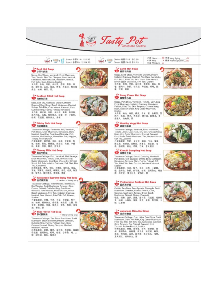 Tasty Pot Menu