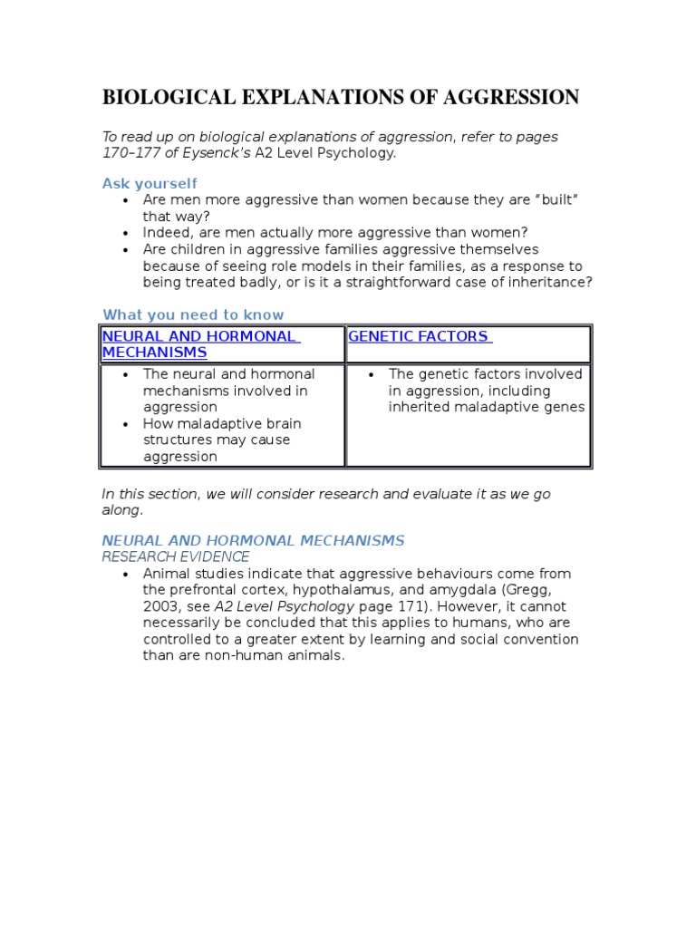 Biological Factors Influencing Aggression | PDF | Aggression | Stress ...
