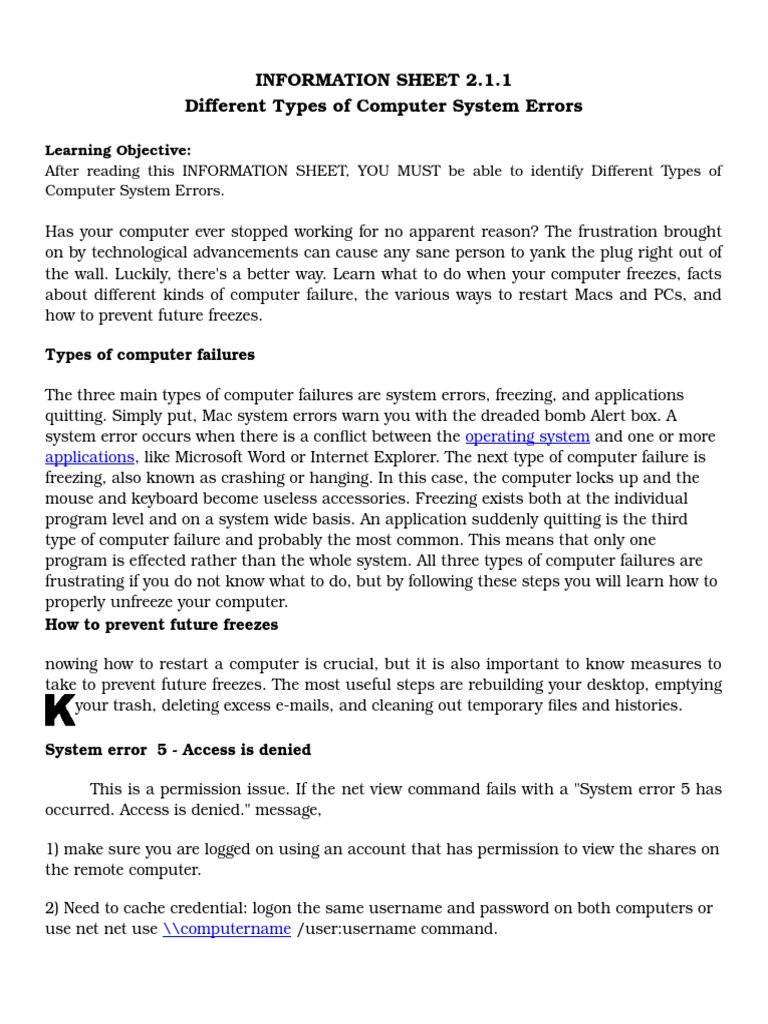 Types of Computer System Errors Explained | PDF | Login | Malware
