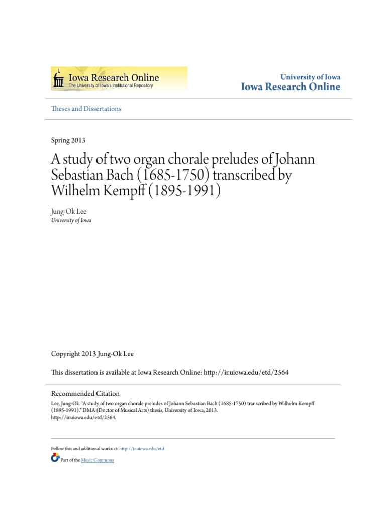 A Study Of Two Organ Chorale Preludes Of Johann Sebastian Bach 1 Johann Sebastian Bach Franz Liszt