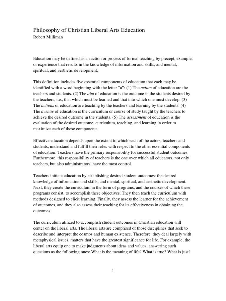 A Philosophy of Christian Liberal Arts Higher Educaton PDF Liberal