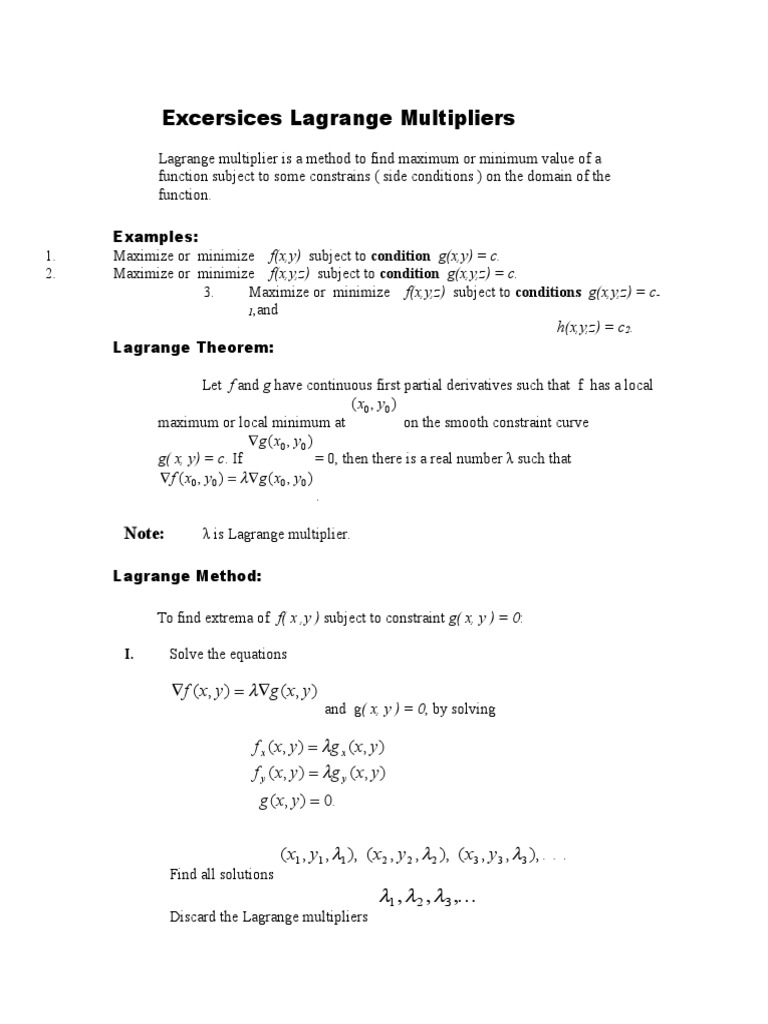 Excersices Lagrange Multipliers | PDF