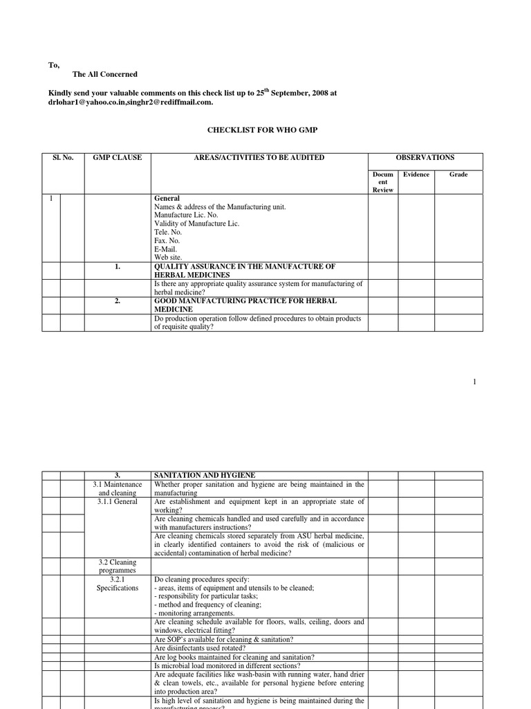 Checklist WHO GMP Hygiene Calibration Free 30day Trial Scribd