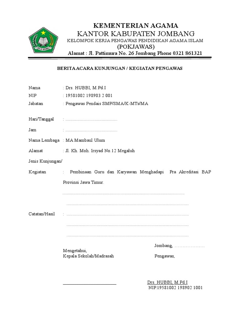 Berita Acara Kunjungan