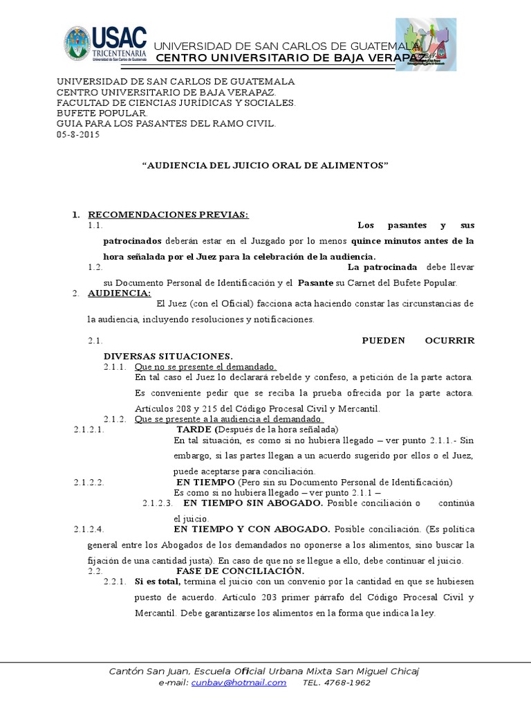 Guia de La Audiencia de Juicio Oral de Alimentos | PDF | Evidencia (ley