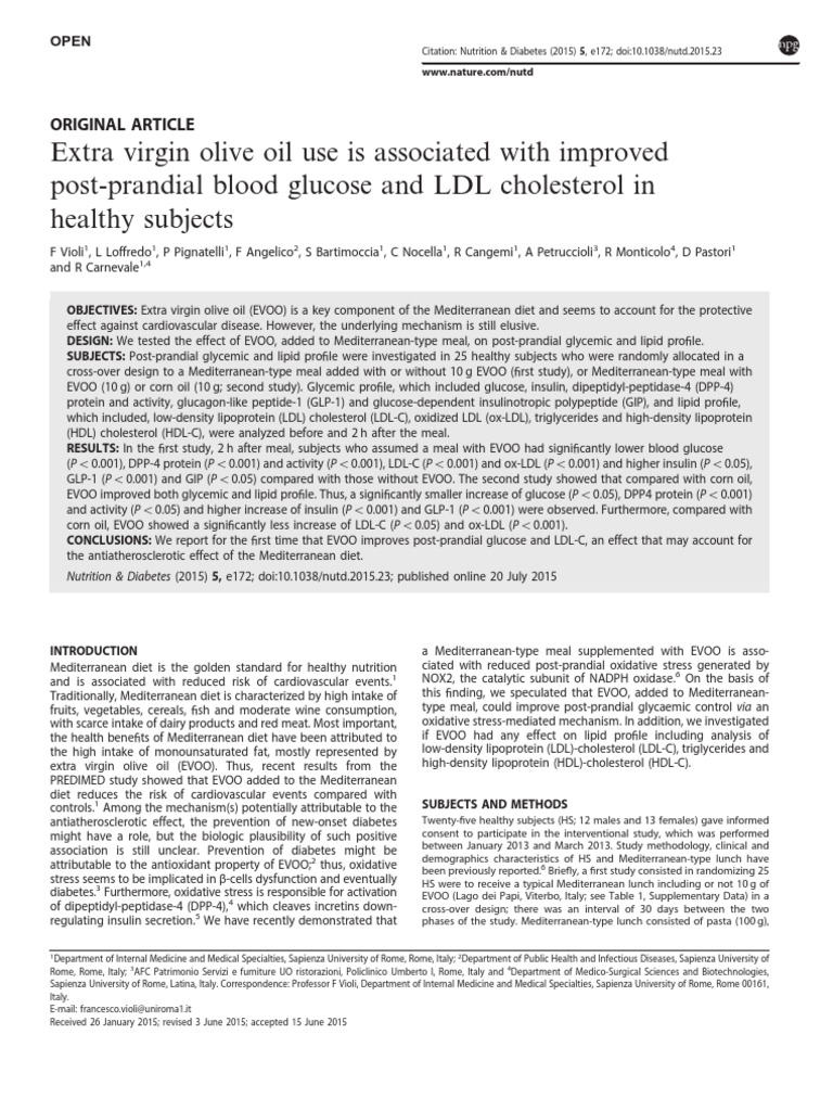 Extra Virgin Olive Oil Use Is Associated With Improved PostPrandial