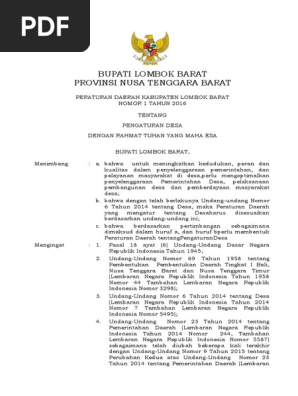 Perda No 1 Tahun 2016 Tentang Pengaturan Desa