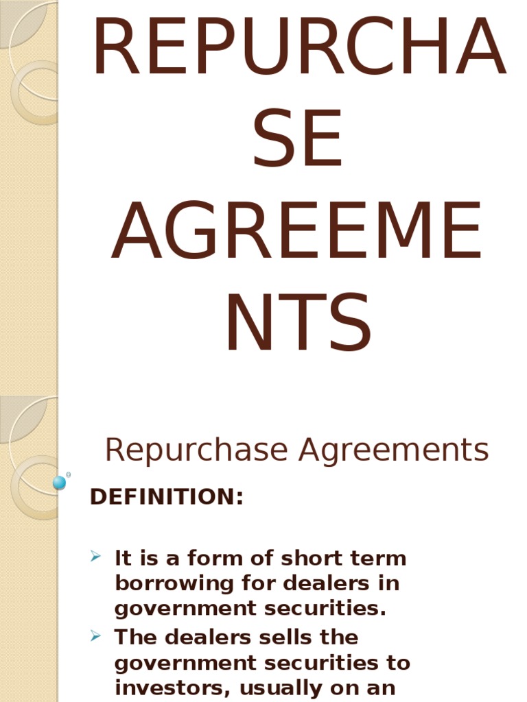 Repurchase Agreements PDF Repurchase Agreement Securities (Finance)