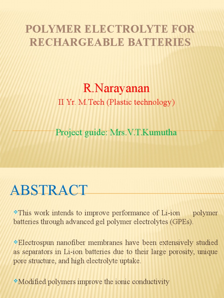Polymer Electrolyte For Rechargeable Batteries: R.Narayanan | PDF