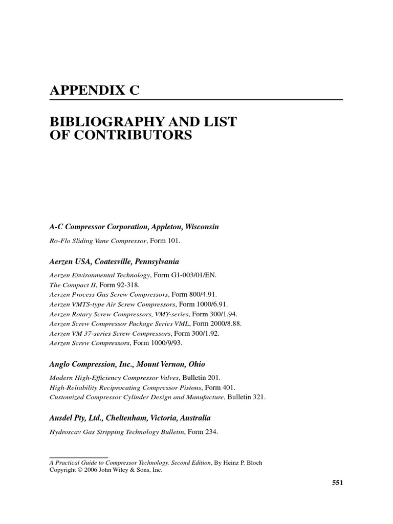 Appendix C Bibliography and List of Contributors | PDF | Gas Compressor ...