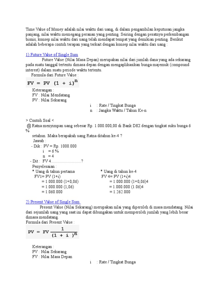 Contoh Soal Dan Jawaban Nilai Waktu Uang Tips Seputar Uang