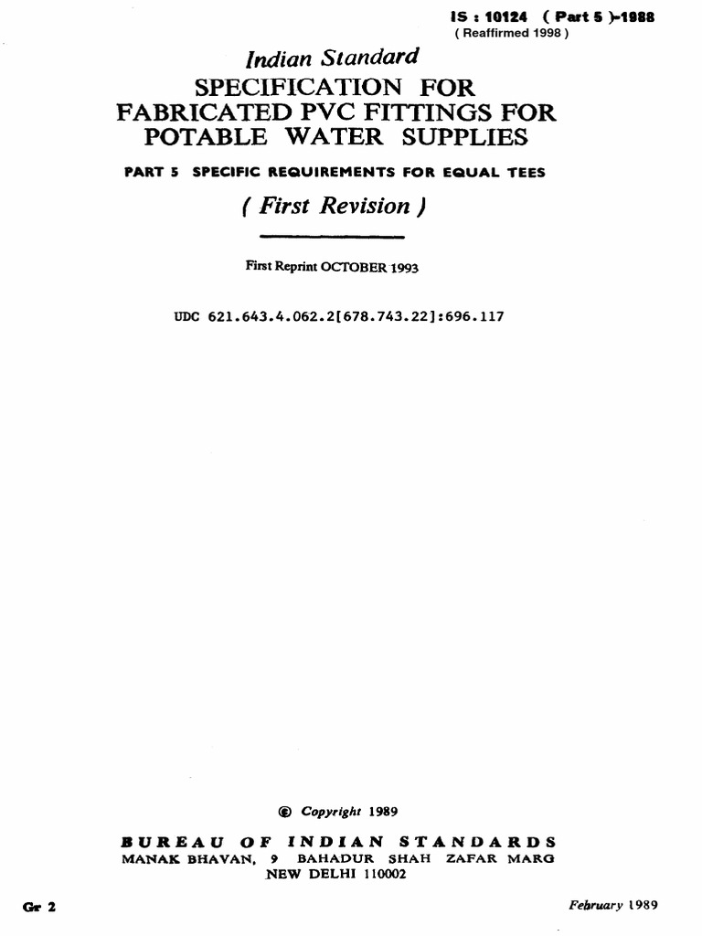 Specification For Fabricated PVC Fittings For Potable Water Supplies PDF
