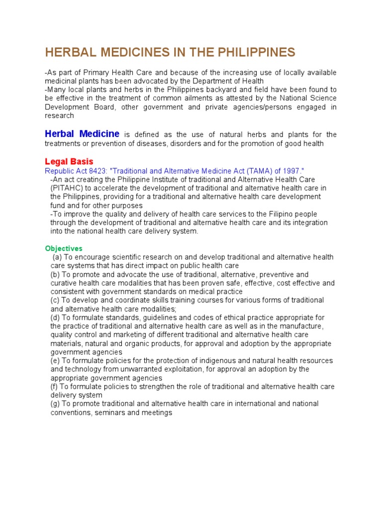 Herbal Medicines in the Philippines Alternative Medicine Health Care