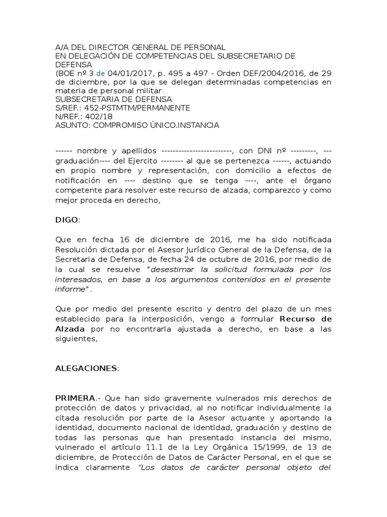 Recurso de Alzada Al Ministerio de Defensa | PDF | Caso de ley | Gobierno