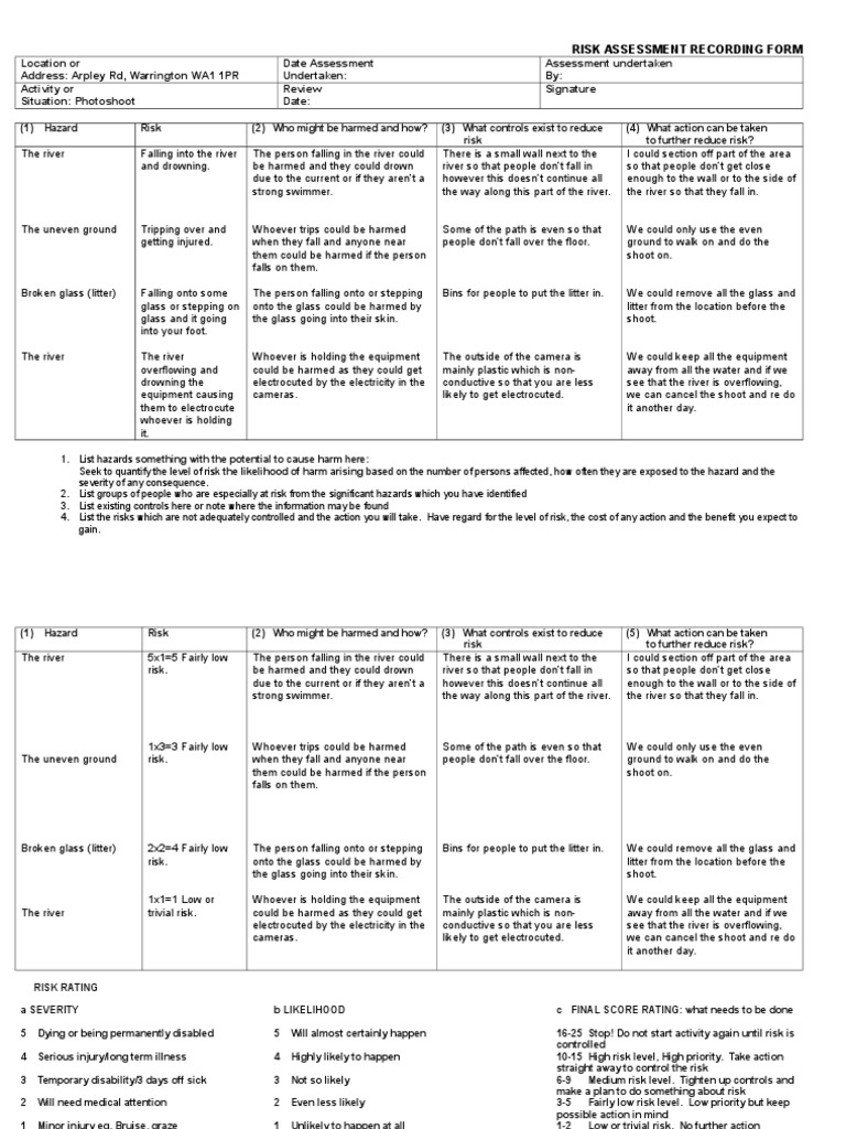 Risk Assessment 2 PDF Electric Shock Risk