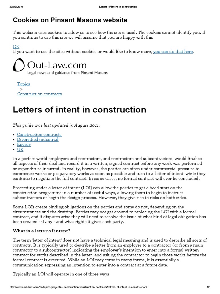 Letters of Intent in Construction | PDF | Contract Law | Law Of Obligations