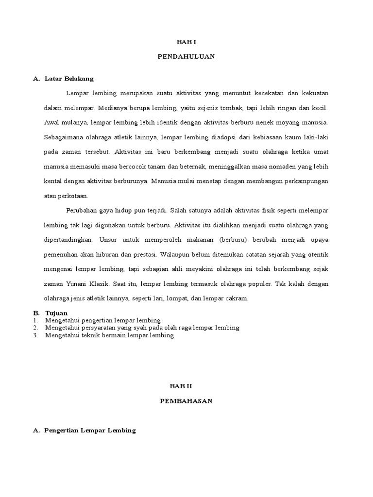 Makalah Lempar Lembing Doc Contoh Makalah