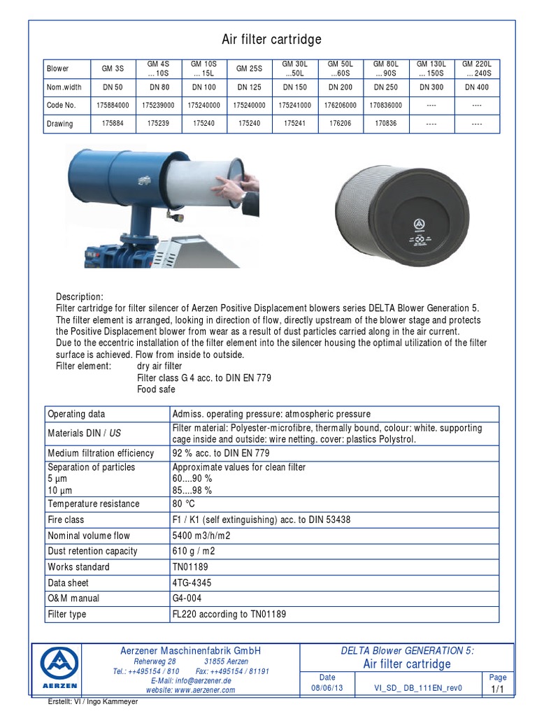 Aerzen Delta Blower Air Filter Specs | PDF