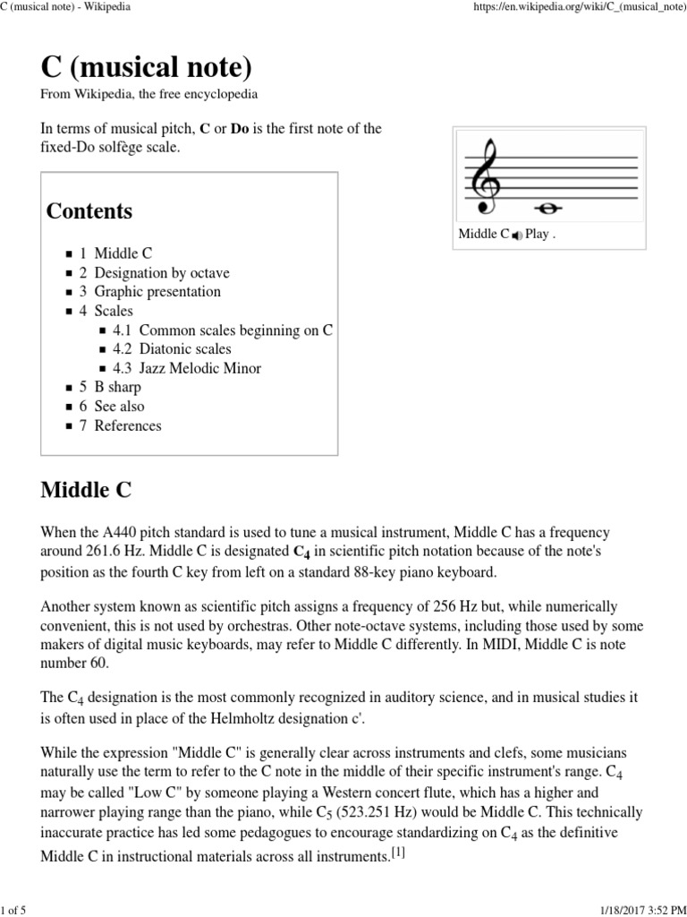 C (Musical Note) Wikipedia Musical Notation Musical Compositions