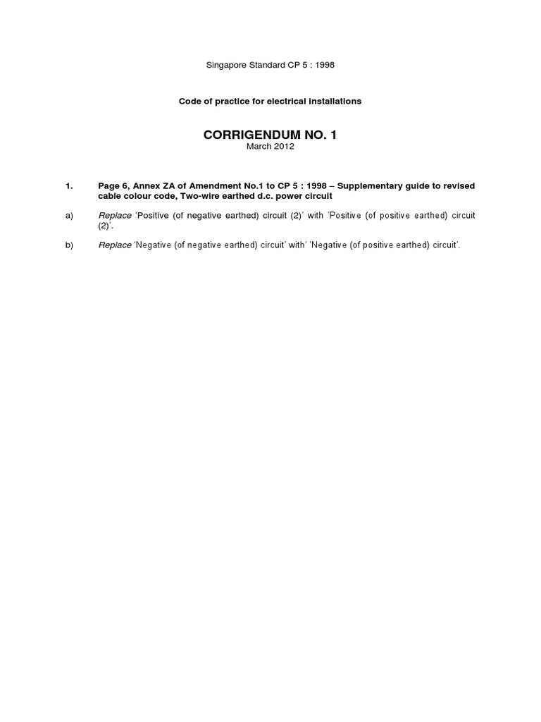 Singapore Standard CP 5:1998 Corrigendum | PDF