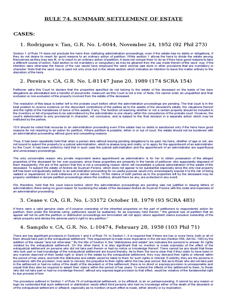 Summary Settlement of Estate in PH | PDF | Will And Testament | Probate