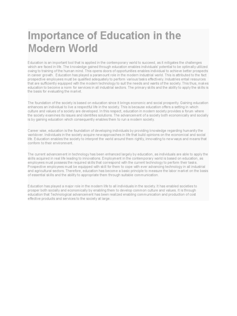 Importance of Education in The Modern World | PDF | Society | Employment