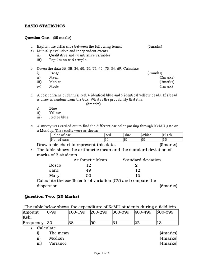 Basic Statistics Concepts and Calculations | PDF