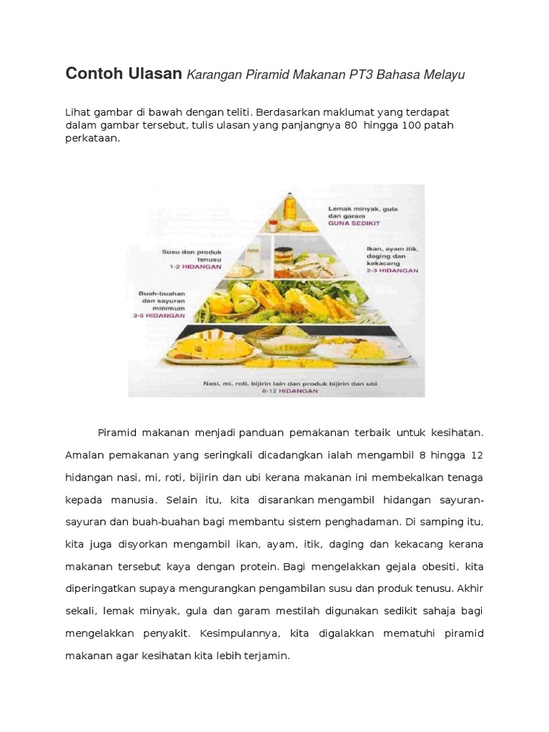 Contoh Ulasan Karangan Piramid Makanan PT3 Bahasa Melayu