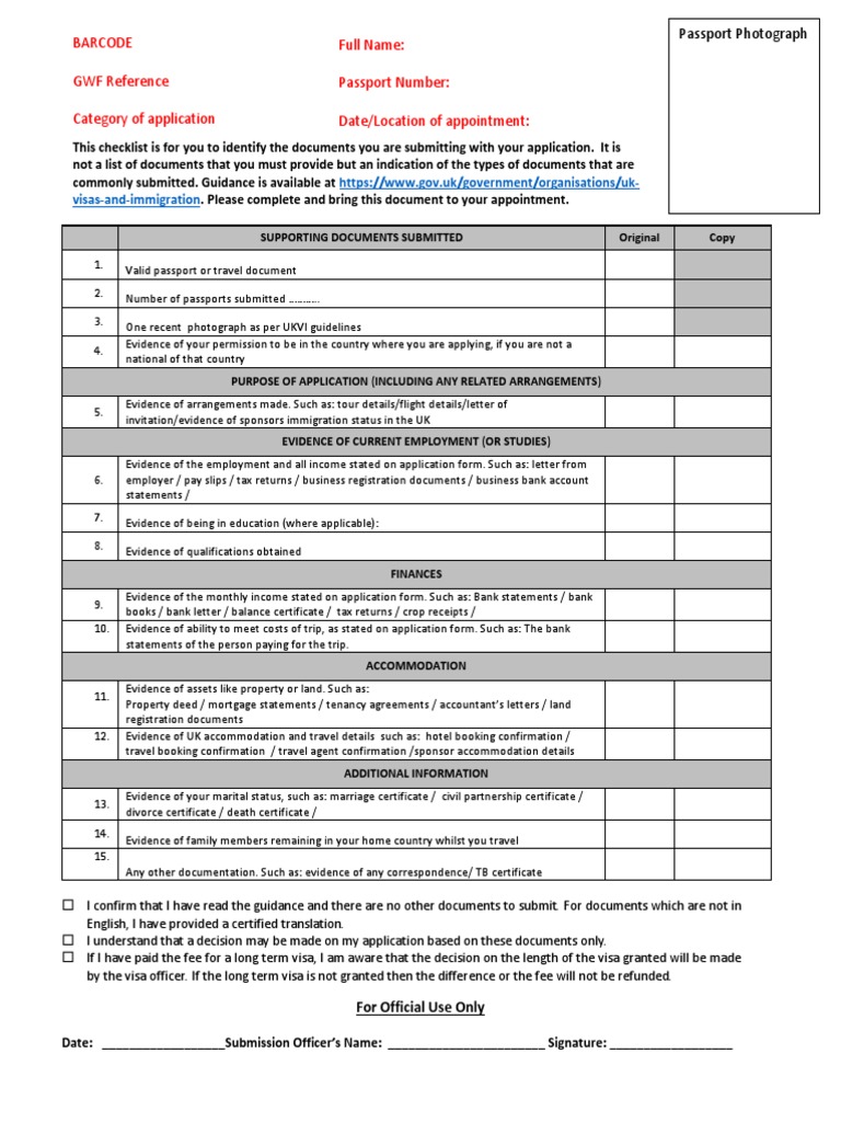 uk tourist visa document checklist