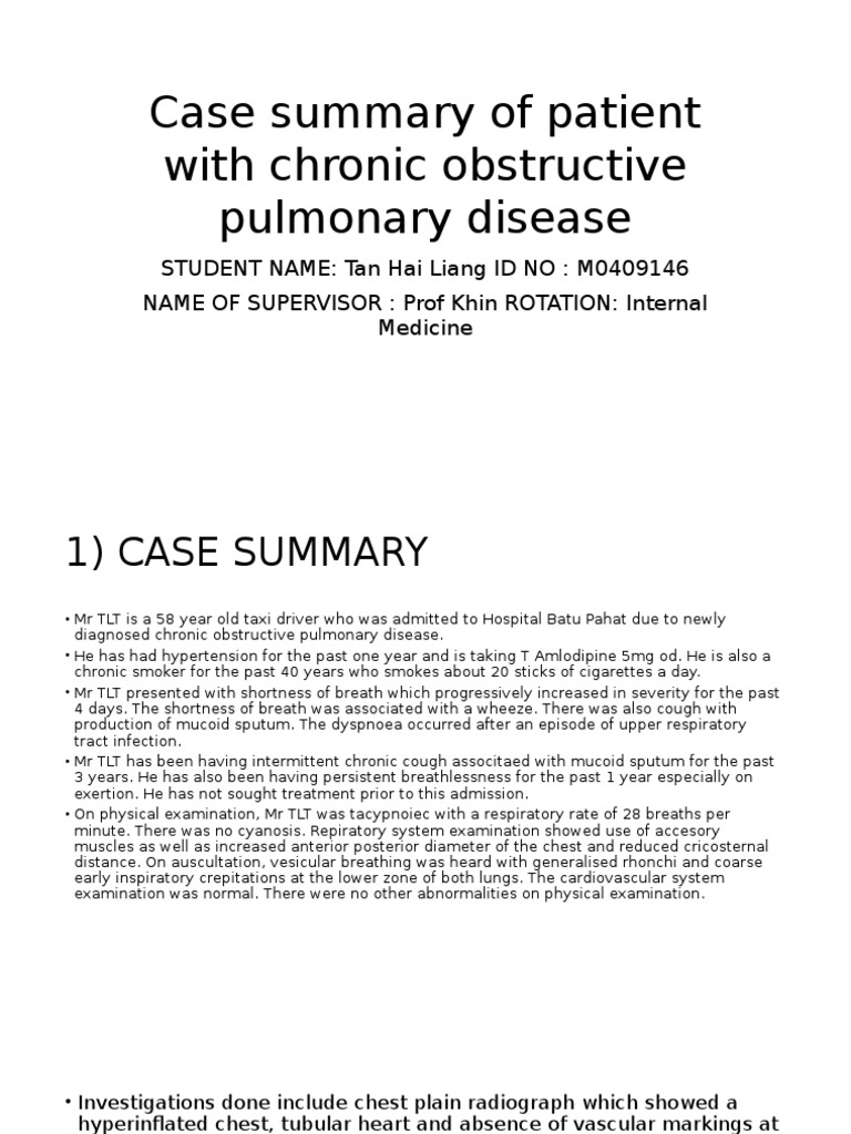 COPD Case Summary: Mr. TLT, 58 Years Old | PDF | Chronic Obstructive ...
