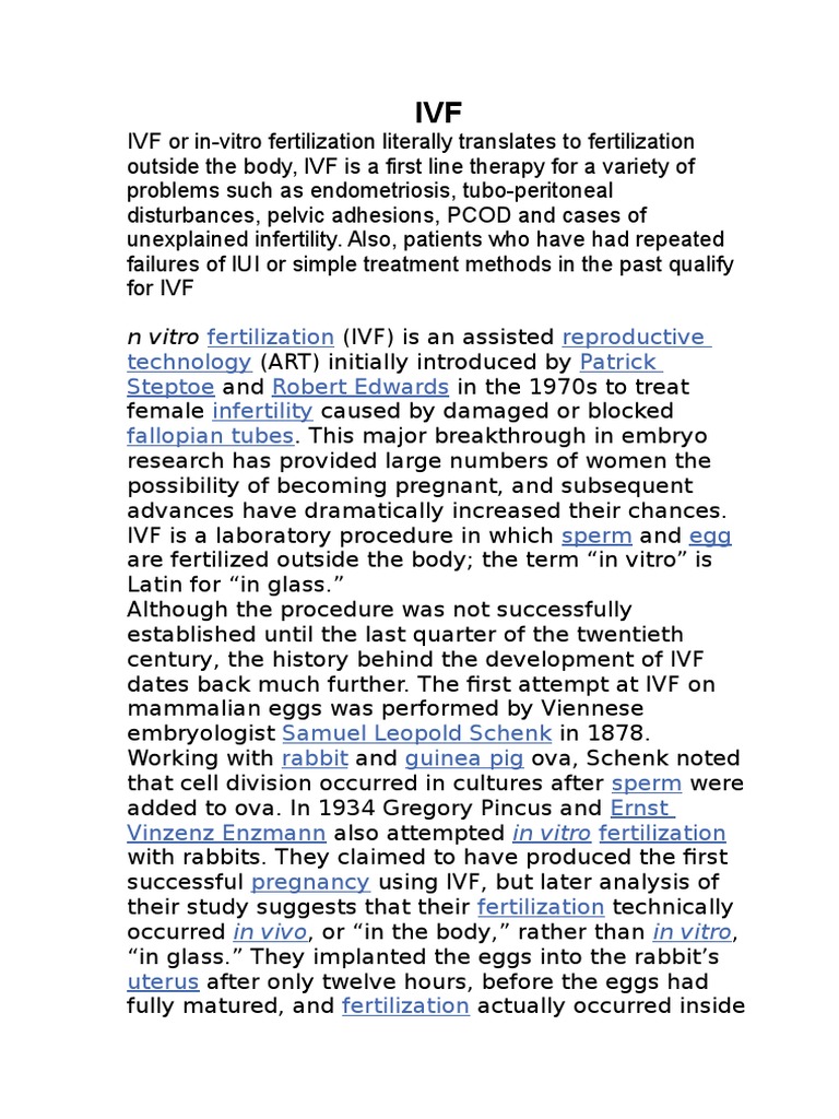 IVF Overview for Class 12 Students | PDF | In Vitro Fertilisation ...