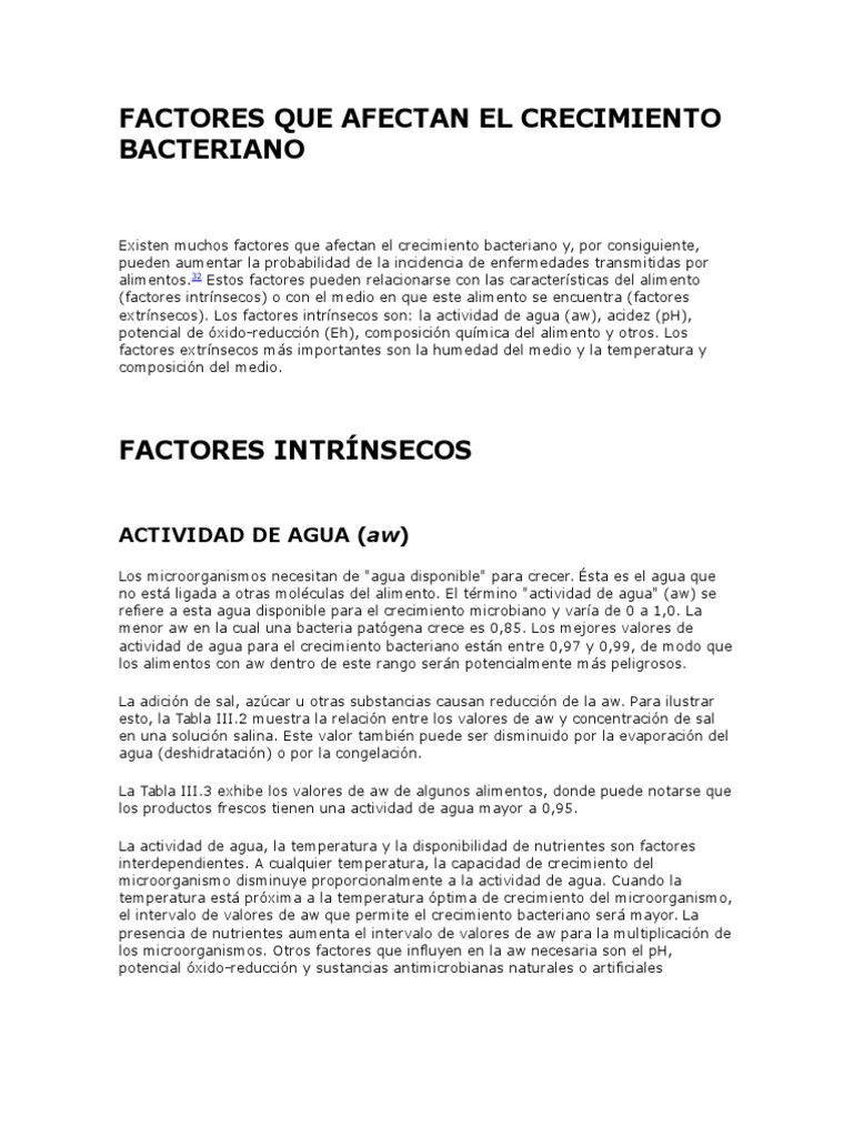 Factores que Afectan el Crecimiento Bacteriano | PDF | Las bacterias ...