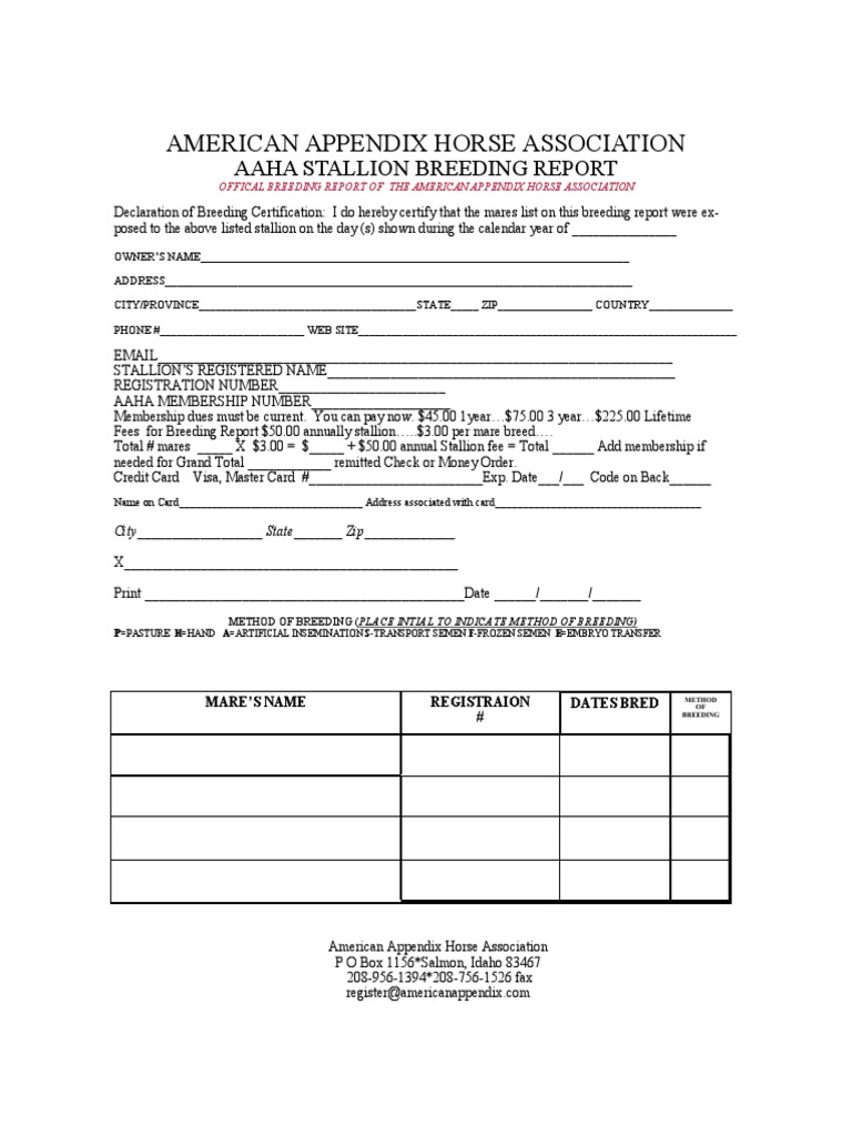 2010 Stallion Breeding Report | PDF