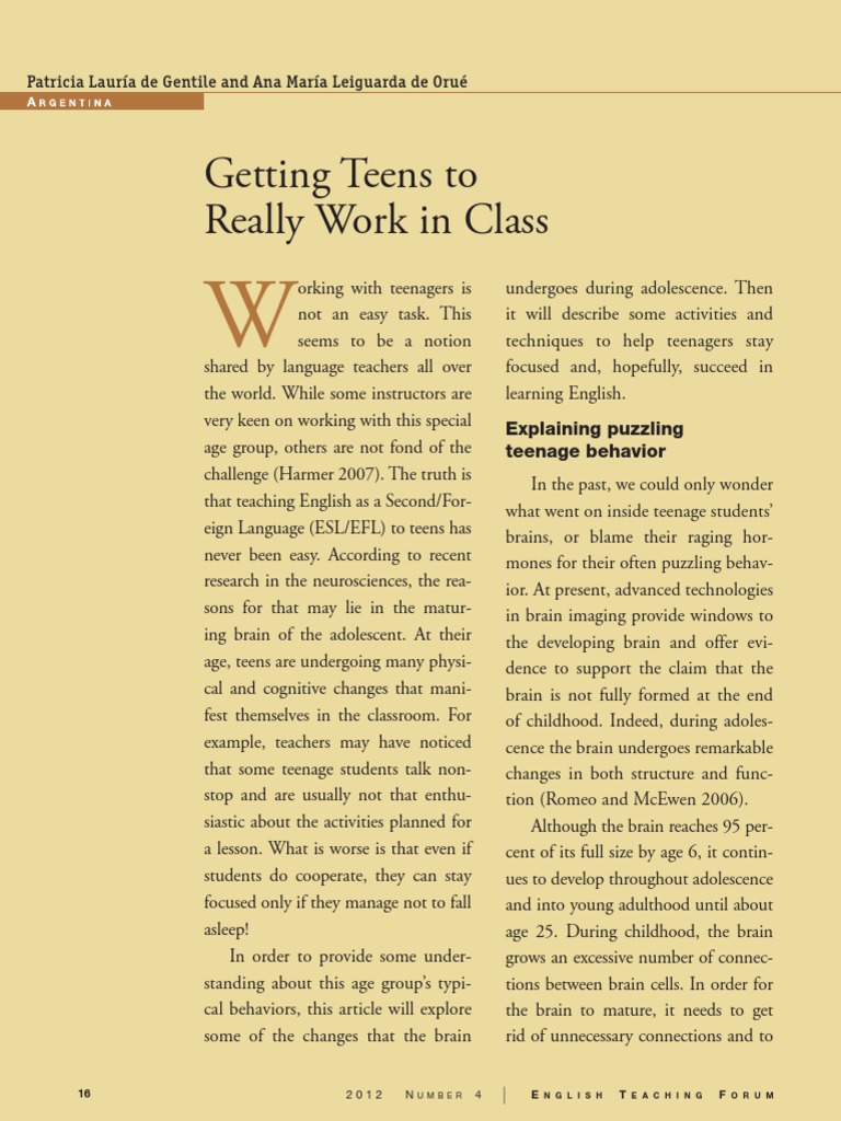 Engaging Teen Learners in ESL Classrooms | PDF | Adolescence | English ...