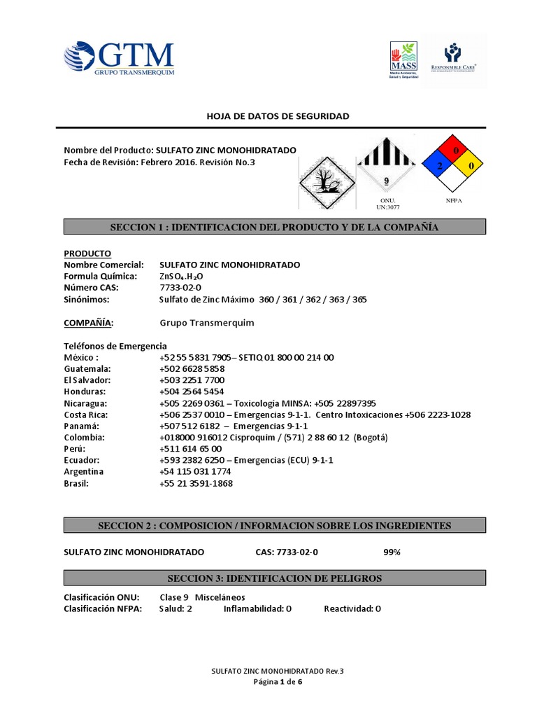 Sulfato Zinc Monohidratado Azufre Contaminación Prueba gratuita de 30 días Scribd