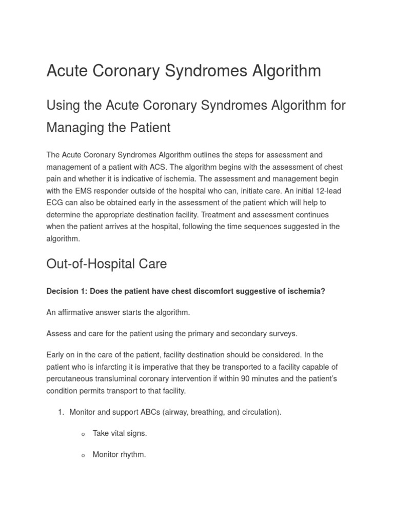 Acute Coronary Syndromes Management | PDF | Science & Mathematics