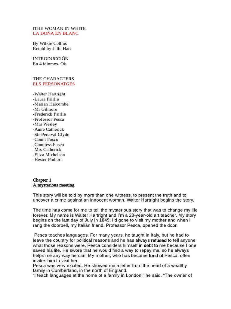 THE WOMAN IN WHITE Rusum Per Capitols AnglesCatalà PDF The Woman In White (Novel)