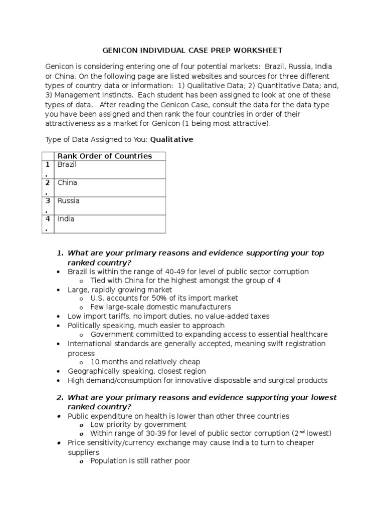 Genicon Individual Case Prep Worksheet Pdf China World Politics