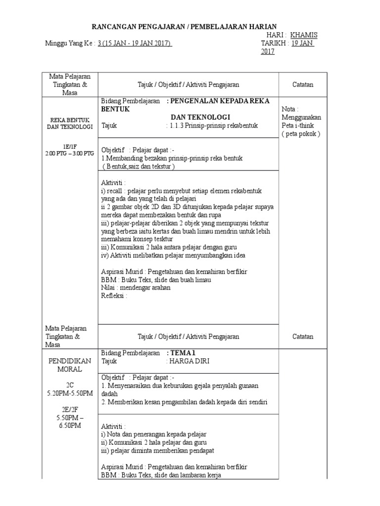 Contoh  RPH Reka  Bentuk  Dan Teknologi  Contoh  RPH Reka  Bentuk  Dan Teknologi